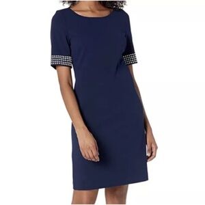 Karl Lagerfeld Paris Sheath Crepe Dress with Pearl Accent size 6 Navy